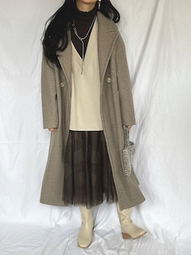「Libra Cue（リブラ キュー）のアイテム（チェスターコート）」を使った、yukariさん（レディース・168cm）の冬コーディネート