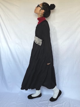 「Libra Cue（リブラ キュー）のティアードエアリーボリュームワンピース（ワンピース）」を使った、yukariさん（レディース・168cm）の冬コーディネート
