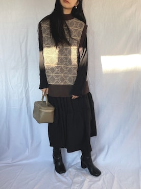 「Libra Cue（リブラ キュー）のティアードエアリーボリュームワンピース（ワンピース）」を使った、yukariさん（レディース・168cm）の冬コーディネート