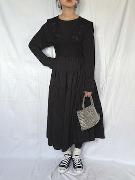 「ap retro（アプレトロ）の刺繍デザインニットビスチェベスト【ZOZO限定アイテム】（ベスト）」を使った、yukariさん（レディース・168cm）の冬コーディネート