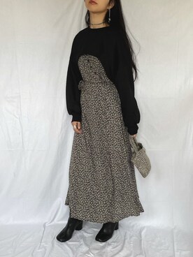 「ビーズバッグ」｜「アイテム（スウェット）」を使った、yukariさん（レディース・168cm）の冬コーディネート