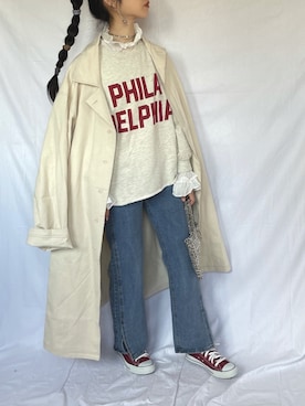 「Libra Cue（リブラ キュー）のアイテム（チェスターコート）」を使った、yukariさん（レディース・168cm）の春コーディネート