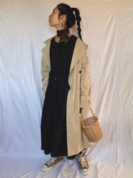 「Libra Cue（リブラ キュー）のティアードエアリーボリュームワンピース（ワンピース）」を使った、yukariさん（レディース・168cm）の春コーディネート