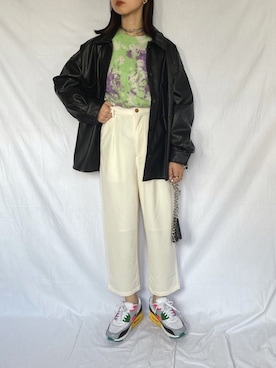 「春めきシューズ」｜「アイテム（ライダースジャケット）」を使った、yukariさん（レディース・168cm）の春コーディネート