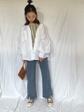 「ビーズバッグ」｜「アイテム（アクセサリー）」を使った、yukariさん（レディース・168cm）の春コーディネート