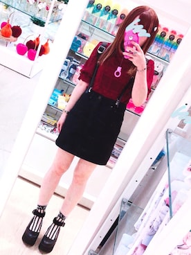 「アイテム（サスペンダー）」を使った、ラメさん（レディース・155cm）の秋コーディネート
