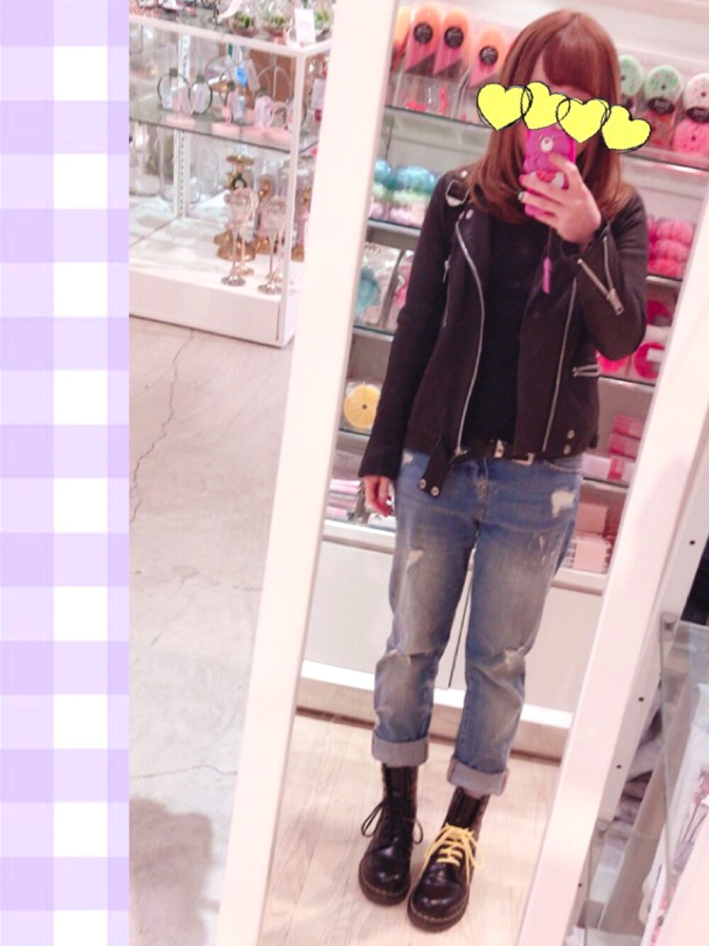 「ライダース、おしゃれさんと繋がりたい、Dr.Martens、ロールアップ」｜「RNAのアイテム（ライダースジャケット、ブラック系）」を使った、ラメさん（レディース・155cm）の冬コーディネートの1枚目の写真