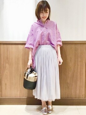 「SHIPS（シップス）のアイテム（かごバッグ）」を使った、土倉さん（レディース・153cm）の春コーディネート