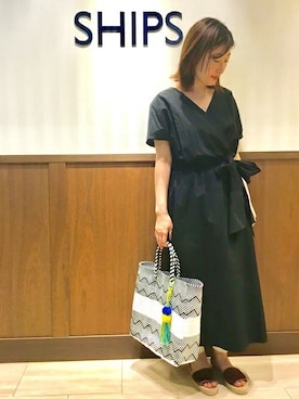 「カシュクールワンピース」｜「アイテム（レッグウェア）」を使った、土倉さん（レディース・153cm）の春コーディネート