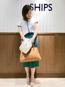 「SHIPS（シップス）のアイテム（スカート）」を使った、土倉さん（レディース・153cm）の夏コーディネート