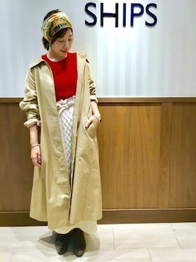「SHIPS for women」｜「アイテム（ステンカラーコート）」を使った、土倉さん（レディース・153cm）の秋コーディネート