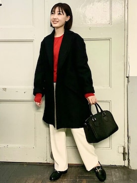 「アイテム（ピーコート）」を使った、土倉さん（レディース・153cm）の冬コーディネート