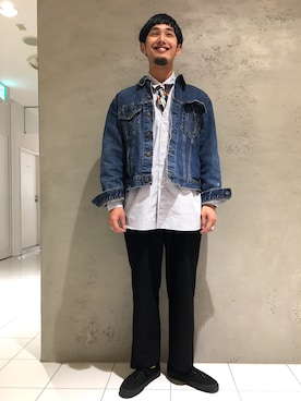 「UNUSED（アンユーズド）のアイテム（シャツ/ブラウス、ホワイト系）」を使った、Daiki Yamamotoさん（メンズ・177cm）の冬コーディネート