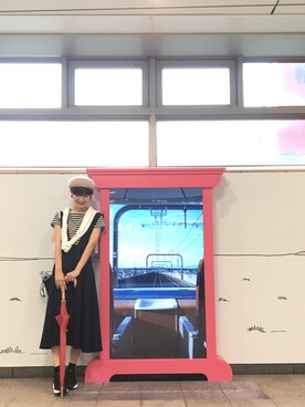 「NANO universe（ナノユニバース）のアイテム（ジャンパースカート）」を使った、行木由香里さん（レディース・168cm）の夏コーディネート