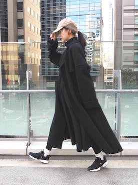 「Chaos（カオス）のアイテム（チェスターコート）」を使った、行木由香里さん（レディース・168cm）の冬コーディネート