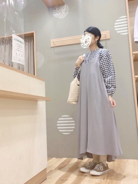 「Samansa Mos2 blue」｜「アイテム（シャツワンピース）」を使った、344.☺︎さん（レディース・160cm）の春コーディネート