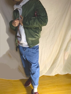 「EDWIN（エドウィン）のアイテム（MA-1）」を使った、keeさん（メンズ・164cm）の冬コーディネート
