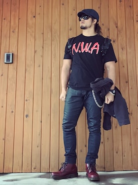 「RRL（ダブル アール エル）のアイテム（ハンチング/ベレー帽）」を使った、棚橋弘至さん（メンズ・181cm）の春コーディネート