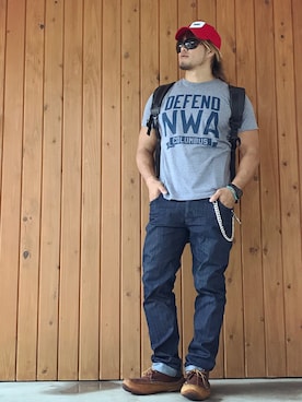 「HOMAGE（オマージュ）のアイテム」を使った、棚橋弘至さん（メンズ・181cm）の夏コーディネート