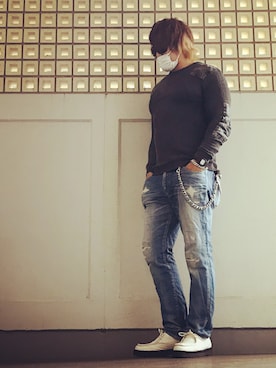 「Saturdays NYC（サタデーズ ニューヨークシティ ）のアイテム（ブーツ）」を使った、棚橋弘至さん（メンズ・181cm）の秋コーディネート