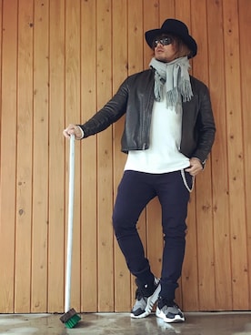 「A.FOUR Labs（エーフォーラブス）のアイテム」を使った、棚橋弘至さん（メンズ・181cm）の冬コーディネート