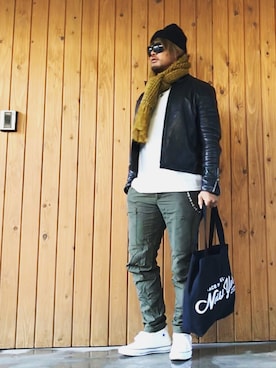 「A.FOUR Labs（エーフォーラブス）のアイテム」を使った、棚橋弘至さん（メンズ・181cm）の冬コーディネート