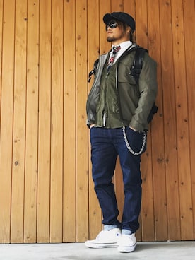 「RRL（ダブル アール エル）のアイテム（ハンチング/ベレー帽）」を使った、棚橋弘至さん（メンズ・181cm）の冬コーディネート