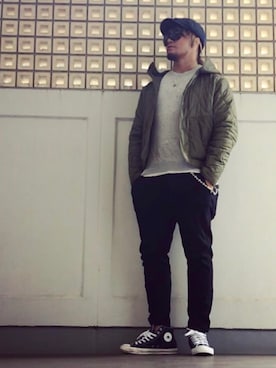 「RRL（ダブル アール エル）のアイテム（ハンチング/ベレー帽）」を使った、棚橋弘至さん（メンズ・181cm）の春コーディネート