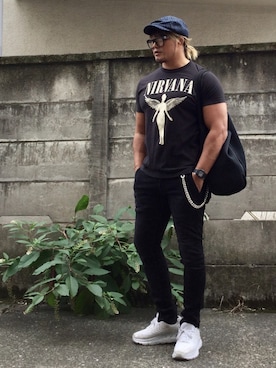 「RRL（ダブル アール エル）のアイテム（ハンチング/ベレー帽）」を使った、棚橋弘至さん（メンズ・181cm）の夏コーディネート