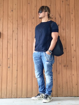 「slowgun（スロウガン）のアイテム」を使った、棚橋弘至さん（メンズ・181cm）の夏コーディネート