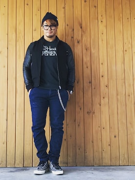 「Ron Herman（ロン ハーマン）のアイテム（スタジャン）」を使った、棚橋弘至さん（メンズ・181cm）の冬コーディネート