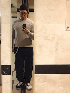 「A.P.C.（アーペーセー）のアイテム（スウェット）」を使った、棚橋弘至さん（メンズ・181cm）の春コーディネート