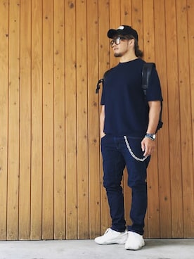 「NIKE（ナイキ）のアイテム（デニムパンツ）」を使った、棚橋弘至さん（メンズ・180cm）の夏コーディネート
