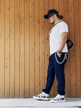 「FILSON（フィルソン）のアイテム（キャップ）」を使った、棚橋弘至さん（メンズ・181cm）の夏コーディネート