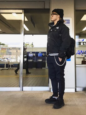 「BLUE BLUE（ブルーブルー）のアイテム（Tシャツ/カットソー）」を使った、棚橋弘至さん（メンズ・181cm）の秋コーディネート