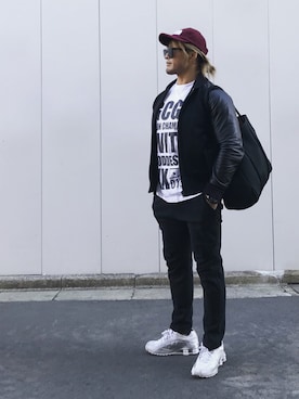 「Ron Herman（ロン ハーマン）のアイテム（スタジャン）」を使った、棚橋弘至さん（メンズ・181cm）の冬コーディネート