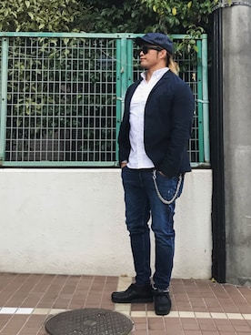 「RRL（ダブル アール エル）のアイテム（ハンチング/ベレー帽）」を使った、棚橋弘至さん（メンズ・181cm）の春コーディネート