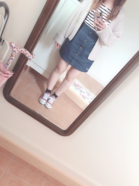 「GU（ジーユー）のアイテム（デニムスカート、ブルー系）」を使った、わーさん（レディース・147cm）の秋コーディネート