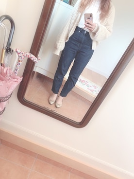 「GU（ジーユー）のアイテム（デニムパンツ、ブルー系）」を使った、わーさん（レディース・147cm）の秋コーディネート