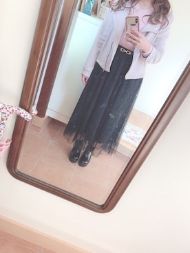 「しまむら（シマムラ）のアイテム（スカート、ブラック系）」を使った、わーさん（レディース・147cm）の秋コーディネート