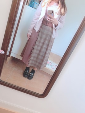 「MAJESTIC LEGON（マジェスティックレゴン）のフリンジスイッチングスカート（スカート、ブラウン系）」を使った、わーさん（レディース・147cm）の秋コーディネート