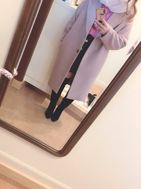 「GU（ジーユー）のアイテム（チェスターコート、ピンク系）」を使った、わーさん（レディース・147cm）の冬コーディネート