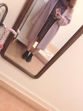 「GU（ジーユー）のアイテム（チェスターコート、ピンク系）」を使った、わーさん（レディース・147cm）の冬コーディネート