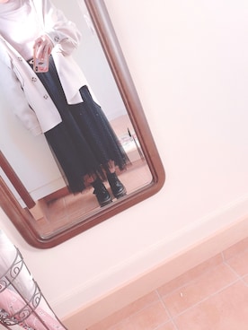 「しまむら（シマムラ）のアイテム（スカート、ブラック系）」を使った、わーさん（レディース・147cm）の冬コーディネート