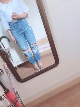 「ZARA（ザラ）のアイテム（デニムパンツ、ブルー系）」を使った、わーさん（レディース・147cm）の夏コーディネート