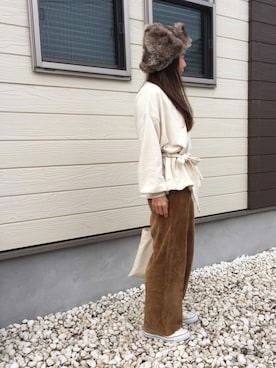 「FREAK'S STORE（フリークスストア）のカット コーデュロイ ワイド パンツ2（その他パンツ）」を使った、nanさん（レディース・155cm）の秋コーディネート