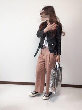 「ロックT」｜「アイテム（ライダースジャケット）」を使った、nanさん（レディース・155cm）の春コーディネート