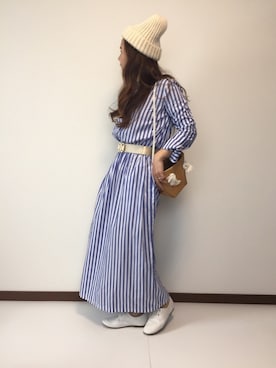 「マリン」｜「アイテム（ニットキャップ/ビーニー）」を使った、nanさん（レディース・155cm）の春コーディネート