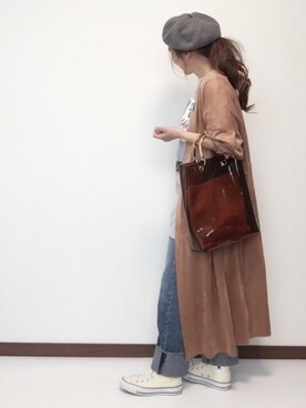 「ロックT」｜「アイテム（その他アウター）」を使った、nanさん（レディース・155cm）の春コーディネート
