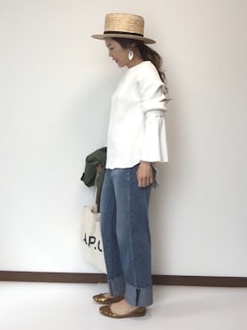 「カンカン帽」｜「アイテム（ブルゾン）」を使った、nanさん（レディース・155cm）の春コーディネート